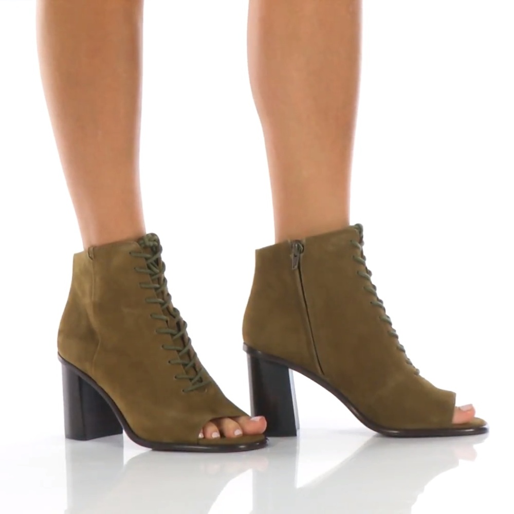 Frye Amy Peep Toe Lace Up Suede Booties - Picture 2 of 8
